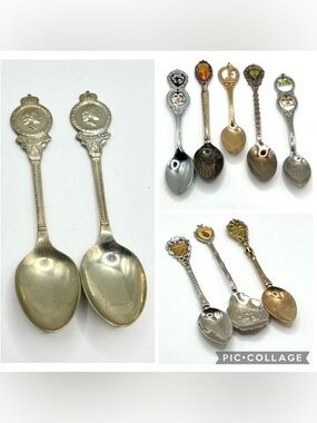 Set of 10 Assorted Vintage Decorative Collectible Spoons - Silver Tone